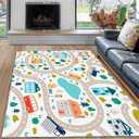 Kids Rug Road Washable Area Rug Living Room Rugs 4x6, Educational Animal Printe Floor Carpets for Bedroom, Low Pile Non Slip Rug Home Office Nursery Play Mat