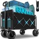 Beach Wagon with Big Wheels for Sand: 600LBS All Terrain Collapsible Beach Cart Foldable - Portable Heavy Duty Folding Utility Wagon Cart for Groceries Shopping Outdoor Camping Sports