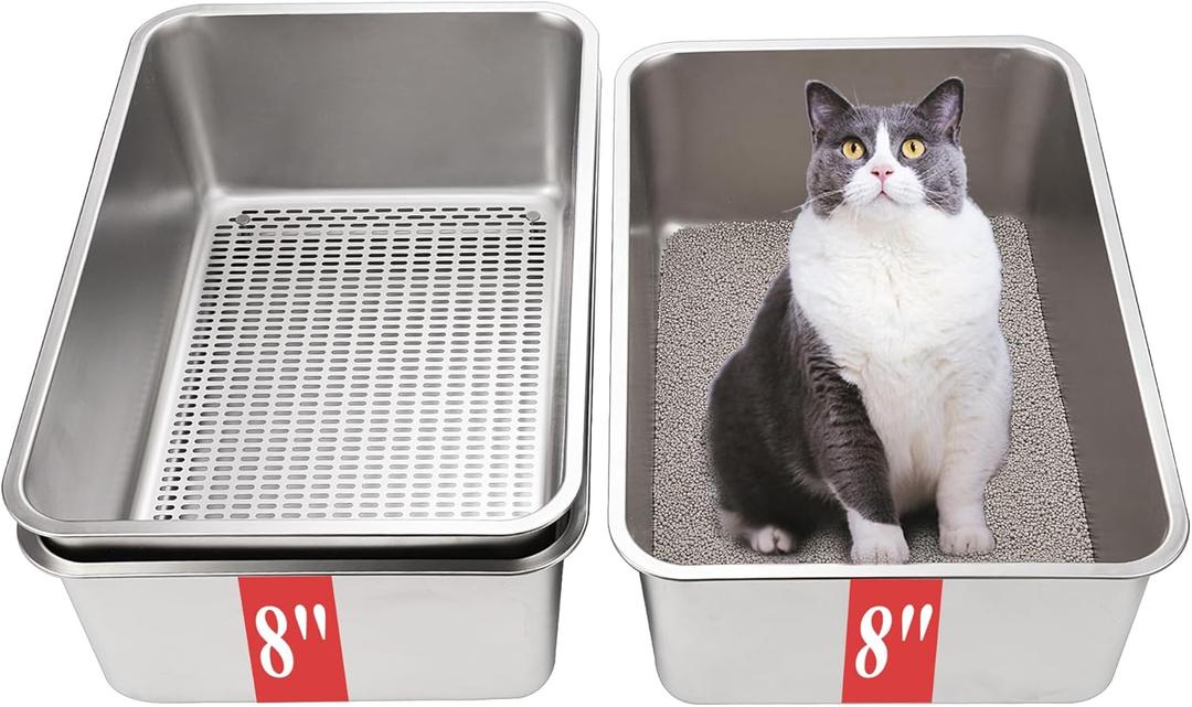 8" Sifting Cat Litter Box for Clumping Clay & Pine Pellets