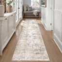 2x14 Washable Runner Rug Beige Grey Abstract Non Slip Soft Low Pile Hallway Kitchen Rug Neutral Modern Carpet for Laundry Bathroom Bedroom Living Room Home Decor