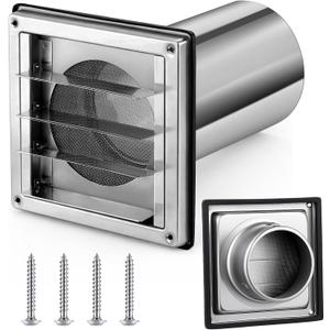 Glooglitter 4 Inch Wall Vent Cover Stainless Steel Outside Dryer Vent Covers, Built-in Mesh, with 8-inch Removable Extension Tube and 4 Screws, for Home Exhaust Duct Kit