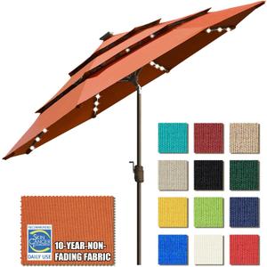 EliteShade USA 10-Year-Non-Fading 9ft 3-Tier Market Patio Umbrella, Commercial Table Umbrella with 80 Solar LED Lights, Crank Open, Windproof & UPF 50+ UV Protection for Garden, Deck, Pool, Backyard, Rust