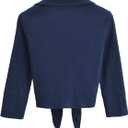 Women Tie Front Top V Neck Button Down 3/4 Sleeve Cropped Cotton Blouse with Pockets for Work Vacation (Blue, M)
