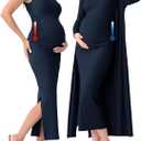 Rnxrbb 2 PCS Spring Summer Maternity Dress Cardigan Set Bodycon Maxi Formal Dresses Boho Baby Shower for Women (Large, Navy)