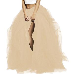 WDPL Wedding Planning Women's Long Maxi Tulle Special Occasion Bustle Night Out Skirt (Large, Champagne)