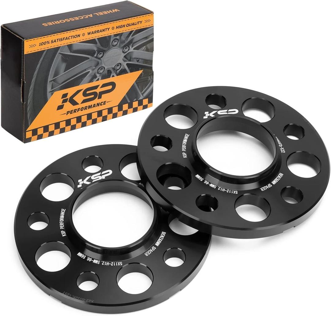 KSP 5x112 to 5x112 Wheel Spacers for Mercedes-Benz, 12mm Hubcentric Wheel Spacer for W204 W208 W209(Rear) W216(Rear) AMG, Forged 5 Lug Tuning Spacer with 66.56mm Hub Bore, 6061T6 Aluminum Black 2PC