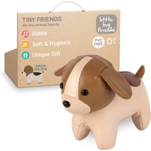 Little Big Friends Tiny Friends | Soft Baby Rattle Toy | Special Stuffed Animal | Easy to Clean | Ideal for Strollers, Car Seats, Diaper Bags | Adrien The Dog