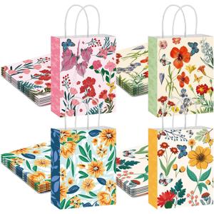 woric 20 Pack Floral Gift Bags with Handles, 4 Styles Vintage Flower Paper Bag for Spring Party Favors Weddings Mother's Day Baby Shower Birthday(8.26"x6.29"x3.14"), 1 count