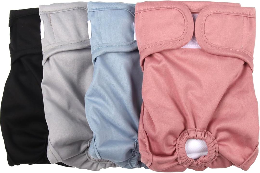 Female Dog Diapers for Medium Dogs,4 Pack Reusable Washable Premium Doggie Diapers for Heat, Incontinence, Period Doggy Nappies, Medium , Classing Solid Colors 