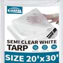 TARPAL 20'x30' Semi Clear White Tarp Waterproof Green House Cover with Grommets 7.5mil Clear Poly tarps for Gardening,Farm, Garden,Chicken Coops，Outdoor