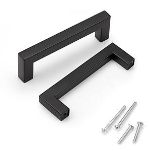 KNOBWELL 6 Pack 102mm Black Kitchen Cabinet, Stainless Steel Cupboard Door Handles Pulls for Vanity Chest Nightstand Drawer Dresser - Hole Distance 102mm, Overall Length 114mm