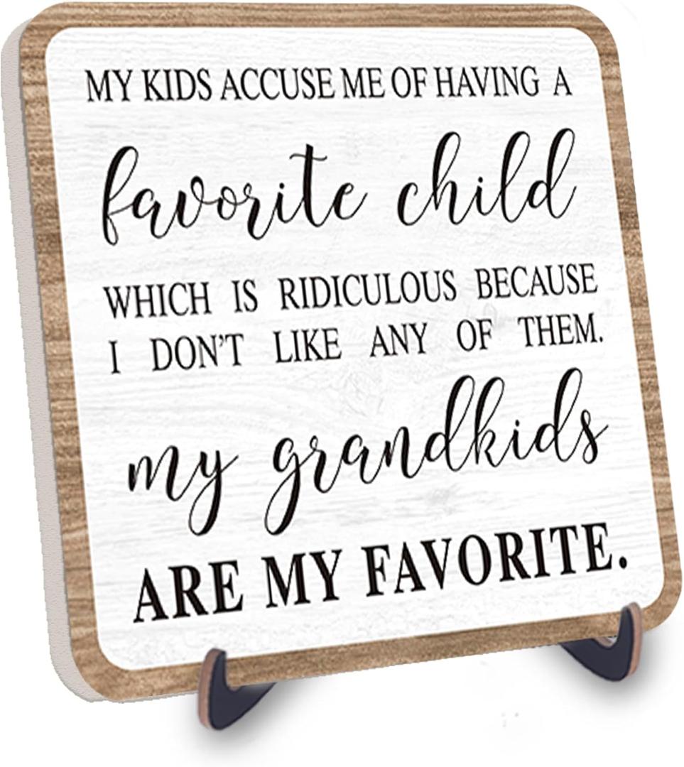 Funny Decor for Grandkids from Grandma, Grandkids Sign Grandma Gifts Desk Wooden Sign, Home Farmhouse Sign Decor, 5 Inch Decor Wood Plaque With Stand