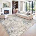 10x10 ft Square Living Room Rug Washable Modern Abstract Area Rug for Bedroom, Dining Room, Playroom Neutral Non-Slip Low-Pile Thin Indoor CarpetBlue Brown