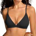 Vertvie Womens Wireless Triangle Bralette Plunge Unlined Seamless Bras No Underwire Sexy Comfortable Unpadded Everyday Bra (Medium, Black)