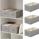 Linen Folding Storage Bins, 3 Pack Large Storage Baskets, Washable, Clothing Storage Bins with Handle, Closet Organizer for Storage Sweater, Sheets (dark grey, 18"x11" x8")