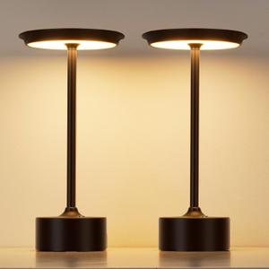 PUSU Rechargeable Table Lamps Set of 2, Black Cordless LED 4000mAh Battery Desk Lamp, Stepless Dimming & 3 Color 2700K-6000K, Portable Lamp for Bedroom, Living Room, Restaurant, Outdoor, Night Light