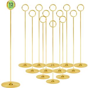 Place Card Holder, 12 in Tall, 12 pack, Gold, Table Cardholder Tabletop Menu Holder Harp-Clip Number Holder Recipe Holder Reserved Card Holder, For Restaurants, Weddings, Banquets