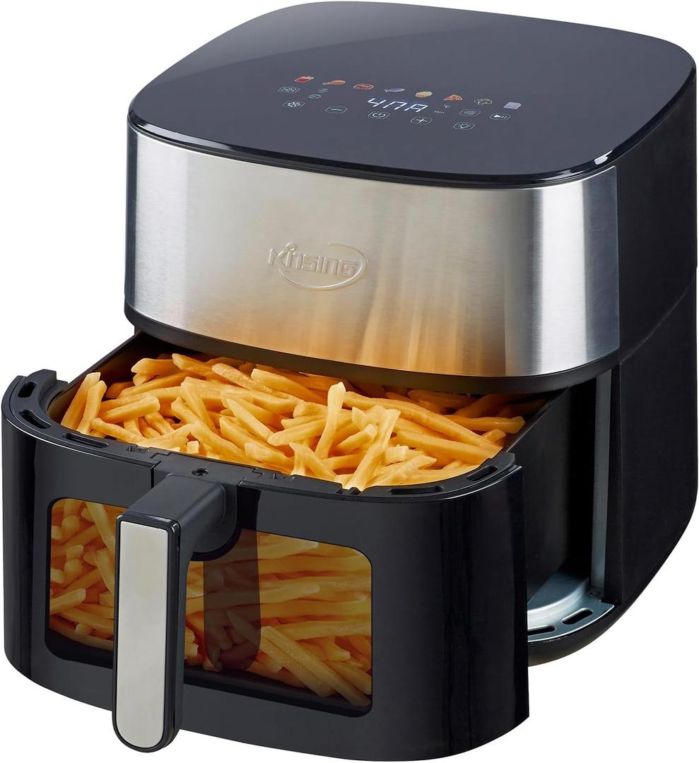 Air Fryer 8 in 1, XL 8.5 QT Large Airfryer with View Windows,MAX 450 for Crispy, 85% Less Oil, Fast Roast, Preheat, Shake, Bake, Non-Stick Basket for Easy Clean, With Professional Recipes (Black)