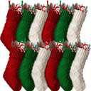Hungdao 12 Pcs Christmas Stockings Mini Knitted Xmas Stockings Bulk 8.3 Inch Rustic Socks Double Sided Fireplace Hanging Vintage Stockings for Family Christmas Decorations(Red, Green, White)