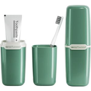 Green Plastic Travel Toothbrush Holder Case with Cover, Portable Travel Toothbrush Cup, Storage Container for School Camping Business Trip Bathroom