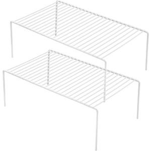 iPEGTOP Kitchen Cabinet Storage Shelf Rack, Set of 2 Large (15.7 x 9.4 Inch) Rustproof Metal Wire Shelves Spice Shelf Rack Cupboard Organizer for Pantries Countertops Utensils Organization, White