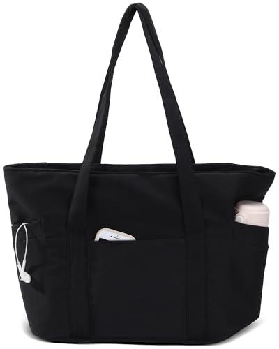 CTWWFS Tote Bag for Women, Travel Essentials Large Tote Bag with Zipper, Top Handle Handbag for Travel, Work (Black)