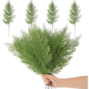 Hananona Artificial Pine Branches, 80 Pcs Christmas Faux Cedar Stems, Artificial Faux Cedar Branches, Fake Christmas Greenery Pine Picks for Wreath Craft DIY Home Kitchen Decorations (80, Green)