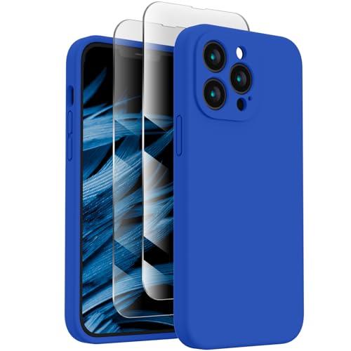 FireNova Designed for iPhone 13 Pro Max Case, Silicone [Camera Protection] Phone Case with [2 Screen Protectors], Soft Anti-Scratch Microfiber Lining Inside, 6.7 inch, Klein Blue