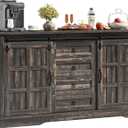 DWVO Farmhouse Sideboard Buffet Cabinet with Storage, Large Kitchen Storage Cabinet w/Sliding Barn Doors and Drawers for Dining Room, Living Rool, Dark Rustic Oak