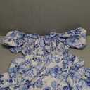 Floerns Women's Floral Puff Short Sleeve A Line Dress Ruffle Hem Boho Dresses (Blue and White)