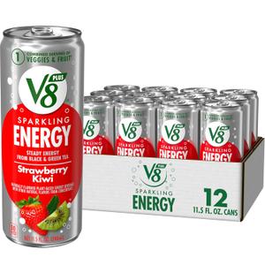 V8 +SPARKLING ENERGY Strawberry Kiwi Energy Drink, Made With Real Vegetable And Fruit Juices, 11.5 FL OZ Can (Pack Of 12) (Pack of 12 (11.5 Fl Oz))
