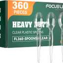 FOCUSLINE 360 Count 6.2 Inch Clear Plastic Spoons Heavy Duty, Solid and Durable Premium Disposable Spoons Bulk, Suitable for Catering, Parties, Events and Everyday Use