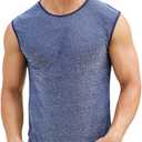 ABAFIP Men's Sparkly Glitter Mesh Tank Top Sleeveless Sheer Undershirt Rave Tanks Party Tee Shirts (Navy Blue, Small)