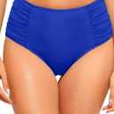Zmart Women High Waist Bikini Bottoms - Full Coverage Ruched Bathing Suit Swim Bottom Swimsuits Swimwear Royal Blue M (Blue, M)