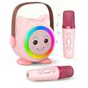 Mini Karaoke Machine Toy for Kids, Portable Karaoke Machine with 2 Wireless Microphone for 4,5,6,7,8,9,10,11,12+ Years Old Christmas Birthday Gifts Girls Boys (Pink)