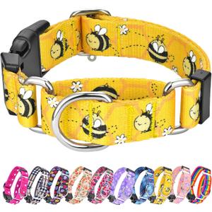 Hikiko Martingale Collar for Dogs Adjustable Soft Nylon Dog Collars with Cute Patterns for Small Medium Large DogYellow Bee,Medium