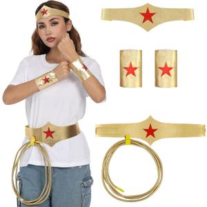 5PCS of Women's Hero Style Costume Accessories with Headband, Cuffs,Belt, and Lasso for Halloween Role-Playing