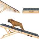 Clikuutory 2026 Upgraded Wood Dog Ramp for Couch, 63" Foldable Dog Ramp for Bed, 5 Adjustable Height from 16" to 34", Portable Stable Pet Steps with Anti-Slip Carpet for Low Bed Couch Stairs, Wood