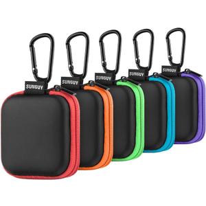 SUNGUY [5-Pack Earbud Case, Portable EVA Small Earbuds Carrying Case Storage Bag Organizer with Carabiners for Earphones, Earbuds, Earpieces, SD Memory Card, Camera Chips