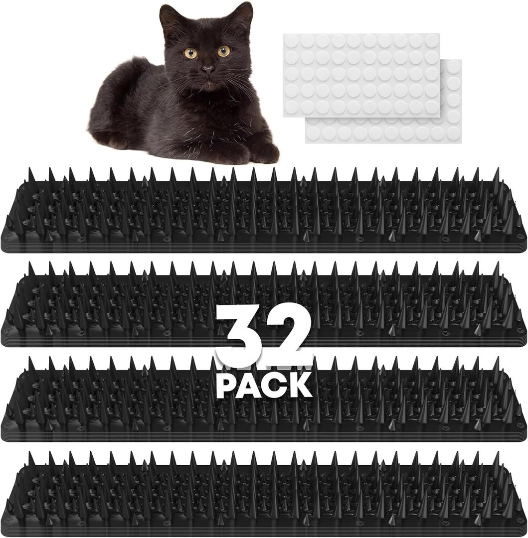 Petfolio 32 Pack Scat Mat - 13.3 x 3.3 Inch Cat Spike Mat With 1 Inch Spike Is A Perfect Pet Training Mat For Cat Repellent Indoor & Outdoor To Deter Cats, Dogs & Other Animals For All Seasons (Black)