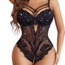 Avidlove Women Lingerie Floral Lace Harness Lingerie Bodysuit One Piece Teddy Babydoll Nightgown (Large)