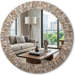 Sintuff Large 24 Inch Round Capiz Shell Mirror, Coastal Seashell Wall Mirror for Beach House Handcrafted Capiz Seashell Sunray Wall Decor for Living Room, Bedroom Vanity