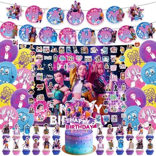 127 Pcs Demon Hunters Birthday Decorations, Party Supplies Kit with Backdrop, Banner, Cake Topper, Cupcake Picks, Balloons, Stickers for Themed Celebration