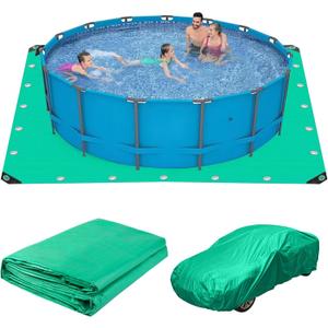 12 x 12 Ft Pool Ground Cloth, Green Pool Protector Tarp Swimming Pool Liner Pad Waterproof Ground Mat for Above Ground Swimming Pools
