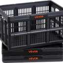 VEVOR Plastic Collapsible Storage Bins, 45L 3 Packs, Stackable Folding Storage Crates with Handles, Holds 33 lbs Per Bin, Foldable Heavy Duty Containers, Space-Saving Baskets, for Home Organizing