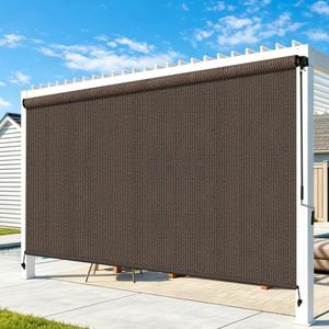 Outdoor Roller Shades for Patio, Mocha 11' W x 8' H Cordless Patio Shades Roll Up Outdoor Blinds with Splicing Design, 90% UV Protection for Porch Gazebo Pergola