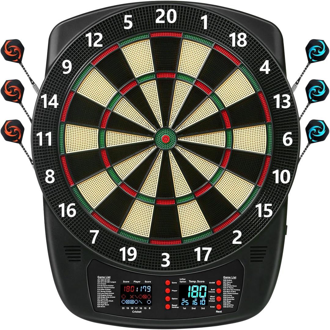 Electronic Dart Board, Soft Tip Dartboard Set 40 Games, 427 Variants Digital Electric Dart Boards with Colorful LED, 6 Darts, 100 Tips, Power Adapter
