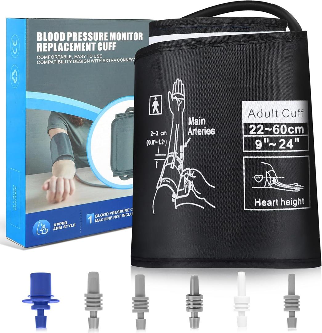 Universal XXL Blood Pressure Replacement Cuff - 9"-24" Wide-Range Fan-shaped Design, Better Fit for Big Large Arms, 6 Sizes of Connectors Compatible with Omron and Other Brands BP Monitors (Cuff Only)