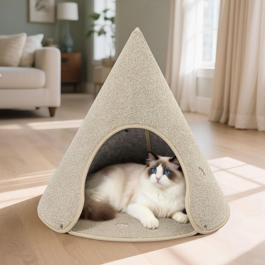 BEQHAUSE Cat Beds for Indoor Cats, Cat Cave Bed with Non-Slip Bottom, Beige