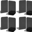 VFINE Bookends 4 Pairs, Black Metal Book Ends, Bookends for Shelves, Book Stopper for Heavy Books, Book Dividers for Home Office School Supplies